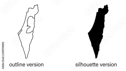 Foto Two maps of Israel: An outline map and a silhouette map of Israel, presented side-by-side, offering a clear geographical representation of the country
