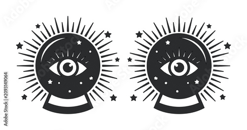 Tableau sur toile Mystical crystal ball vector icon, magic fortune teller orb with all-seeing eye