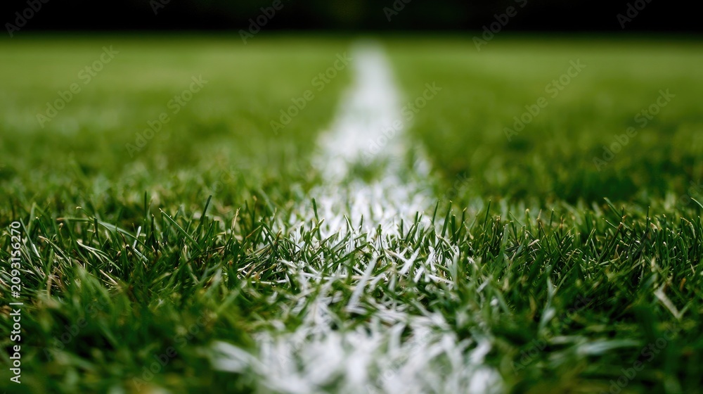 Naklejka premium Green grass field with a white line marking its boundary
