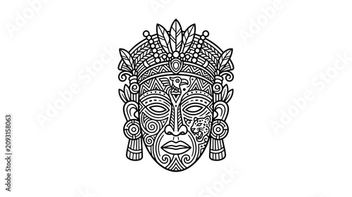 Billede på lærred Intricate Tribal Mask Illustration