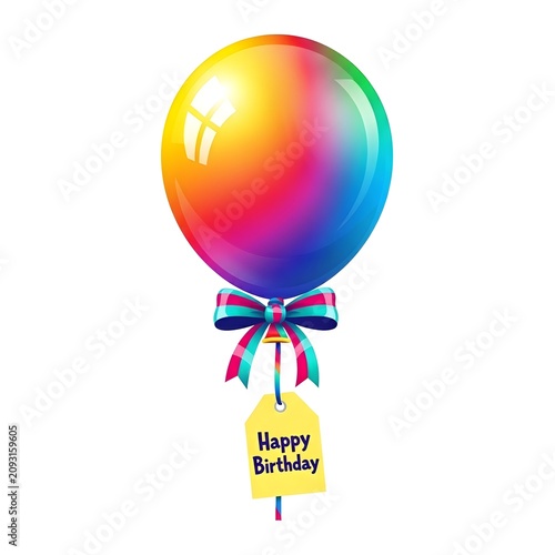 Vibrant Rainbow Balloon with Happy Birthday Tag and Bow.