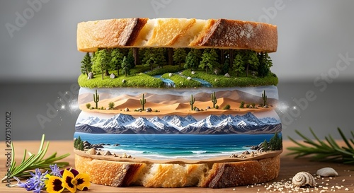 Creative Sandwich Layers Representing Different Natural Landscapes and Ecosystems.
