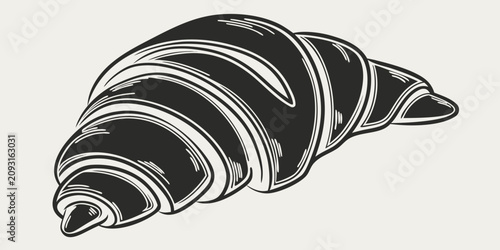 Quadro su tela Minimal black silhouette of a fresh, flaky bakery croissant pastry baked goods b