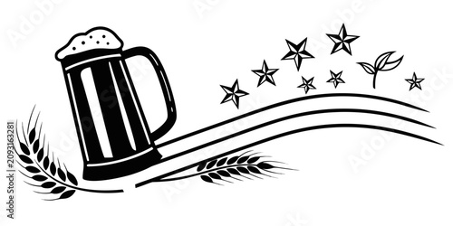 Konstfotografi Minimalist black beer mug silhouette with patriotic stars and stripes black silh