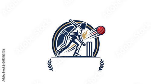 cricket bowling sports logo, isolated on transparent background