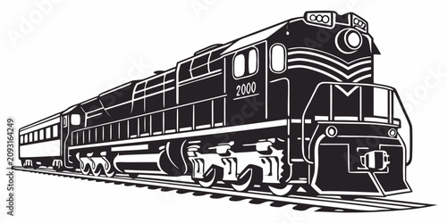 Tableau sur toile Black steam locomotive side view, vintage train engine silhouette side profile s