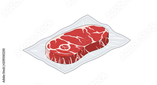 Vector illustration of raw beef steak in vacuum sealed plastic pack