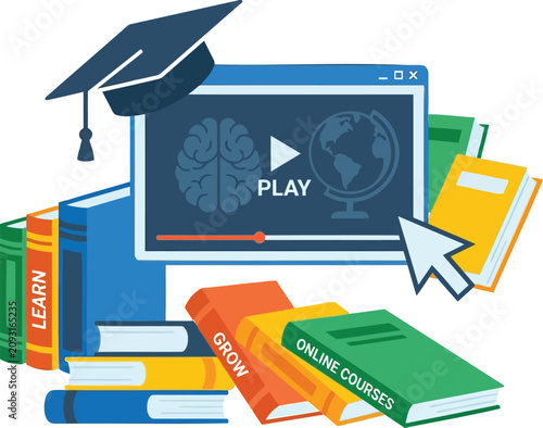 Online Learning, Education Icons, E-learning Vector, Course Symbols