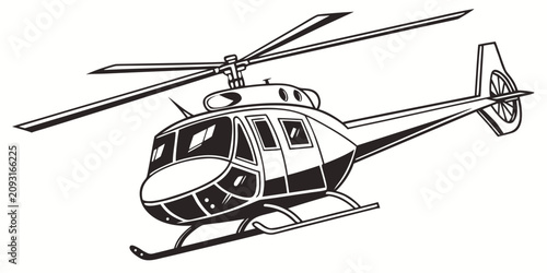 Φωτογραφία Black silhouette of helicopter with rotating blades, side view black helicopter