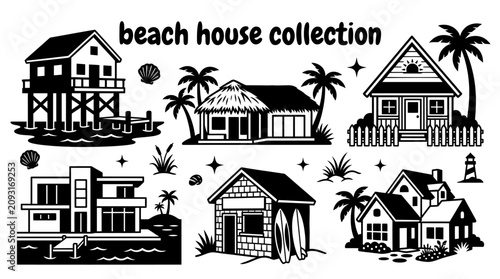 Obraz na płótnie coastal beach houses featuring tropical villas stilt homes seaside cottages mode