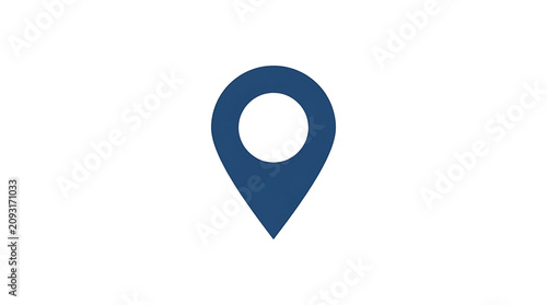 Fotografie Blue map pin icon on white background with centered white simple blue navigation