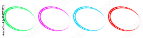 Neon glowing colorful circles on transparent background vector graphics