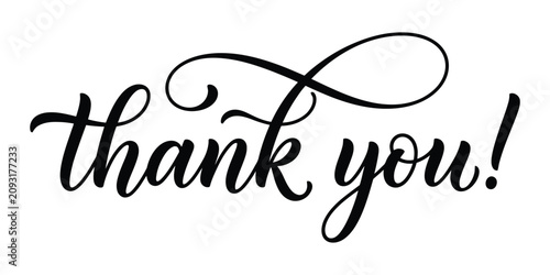 Fotografía Hand lettered thank you phrase black ink on white background