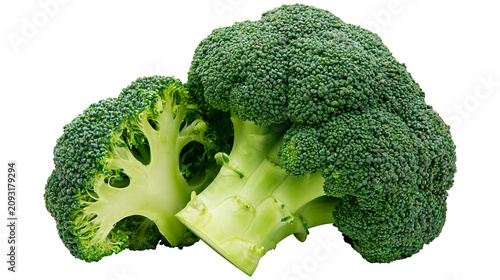 Canvas Print Fresh green broccoli florets and stems cut in half