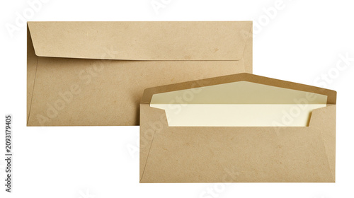 Tableau sur toile Two kraft paper envelopes, one open with cream insert