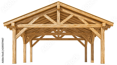 Photos Wooden pavilion structure with exposed beams and rafters