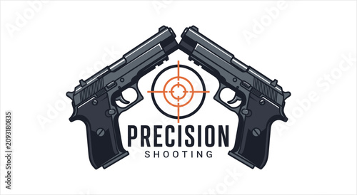Принти на полотні Precision Shooting Logo with Two Pistols and Target.