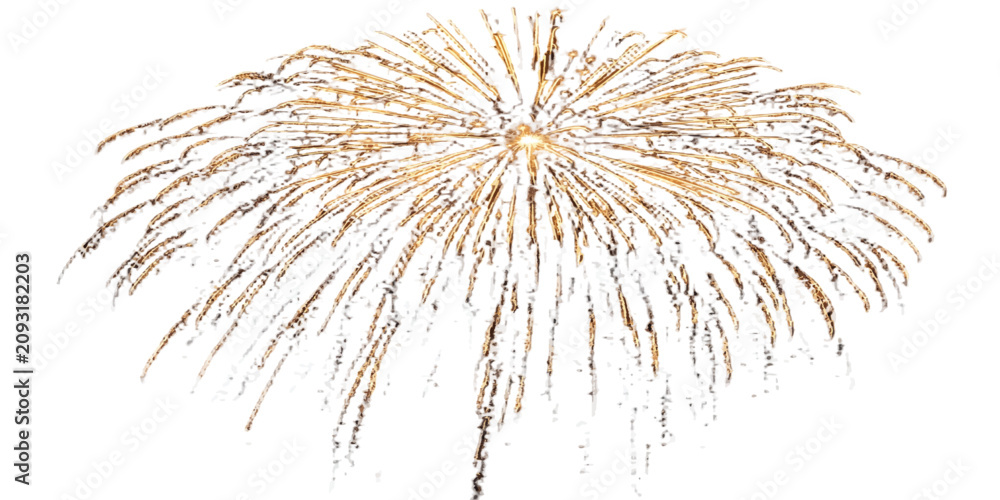 Naklejka premium Single golden firework explosion isolated on white background with firework explosion celebration isolated pyrotechnics background abstract