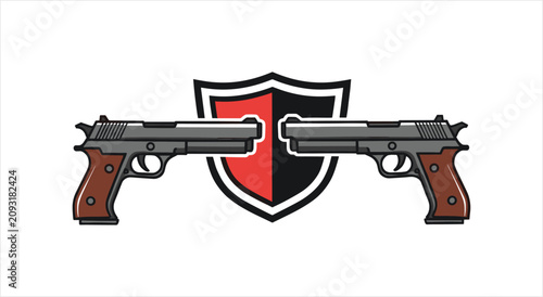 Tableau sur toile Two handguns crossed in front of a shield emblem.