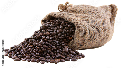 Cuadro en lienzo Burlap sack spilling roasted coffee beans