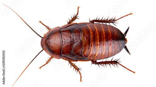 Fotografie Brown cockroach insect with long antennae and spiky legs