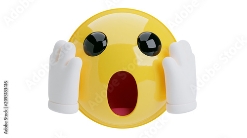 Картината върху платно Shocked yellow emoji face with hands covering ears and wide open mouth