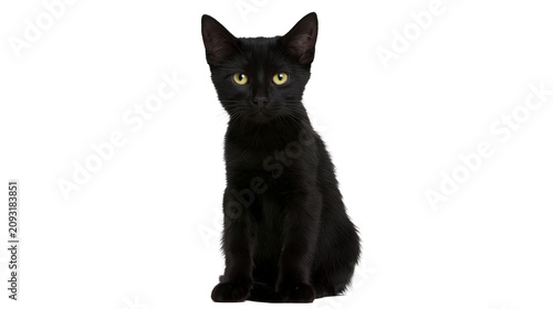 Foto Black kitten with yellow eyes sitting attentively