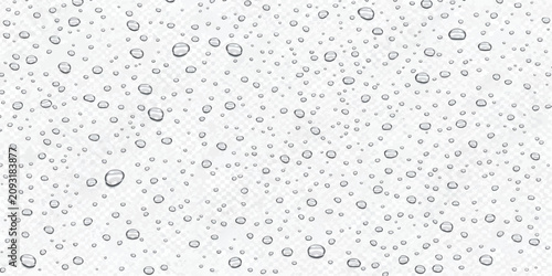 Fresh water droplets on transparent glass surface macro view with droplets background transparent condensation moisture abstract close