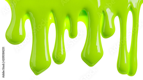 Schilderij op canvas Bright green viscous liquid dripping and flowing