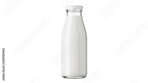 Foto Glass bottle filled with white milk and white cap