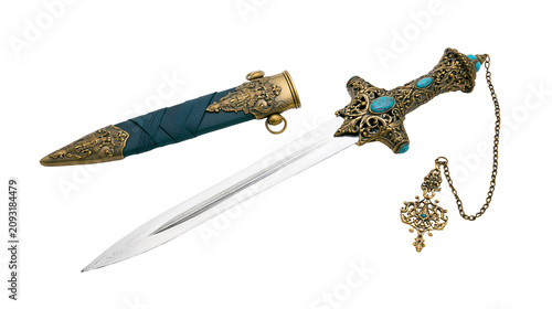 Konstfotografi Ornate Dagger with Decorative Scabbard and Jeweled Hilt