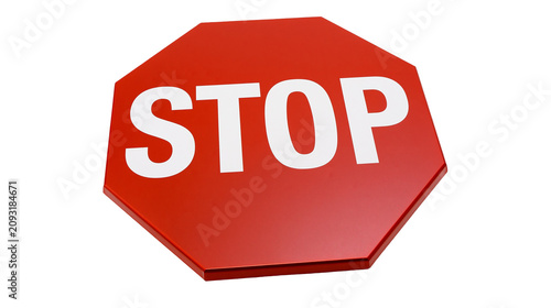 Red octagonal stop sign with white letters
