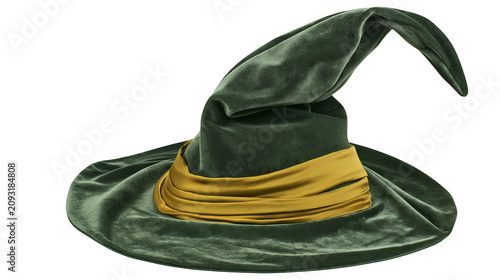 Фотография Green velvet witch hat with gold sash