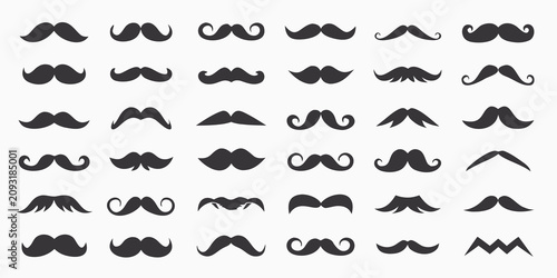 Cuadro en lienzo Collection Of Forty Black Mustache Silhouettes On White Background