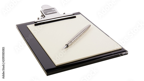 фотографія Clipboard with paper and silver pen