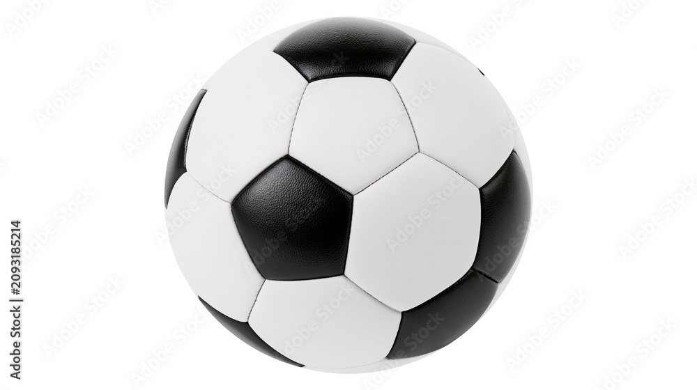 Naklejka premium Classic black and white soccer ball with pentagonal and hexagonal panels