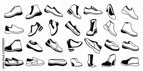 Tableau sur toile diverse shoe and footwear icon set displayed on white background sneaker boot he