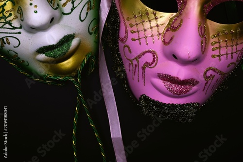 mardi gras carnival masks on black background 