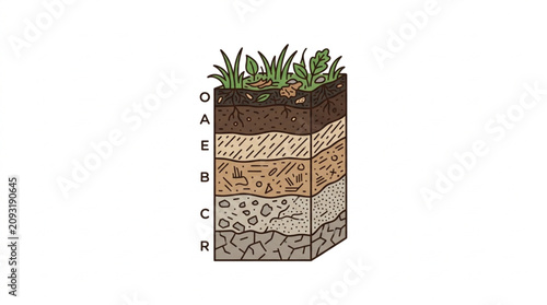 Konstfotografi Cross section of soil layers showing different horizons and vegetation