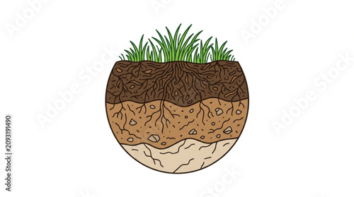 фотографія Cross section of soil layers with grass and roots illustration.