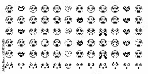 Fotografía Emoji face collection black and white vector illustration pattern