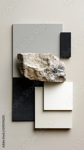 Neutral Palette Material Board Kraft Paper Geometric Stone Design Grey