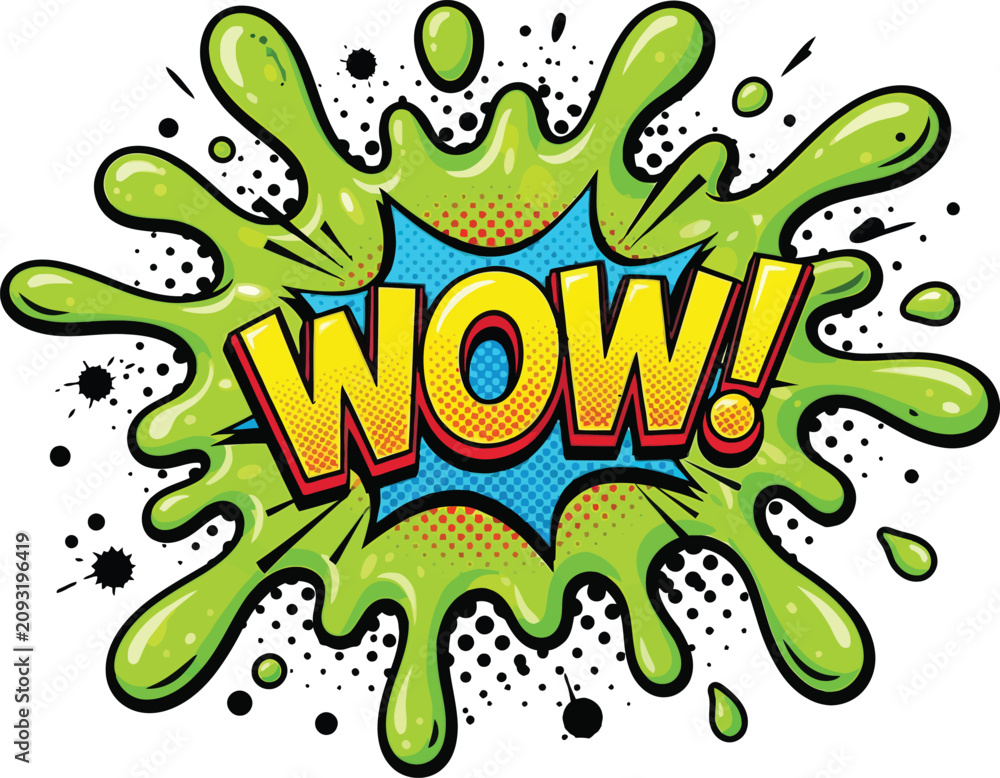 Fototapeta premium WOW Comic Book Pop Art Slime Splat Speech Bubble Vector Set