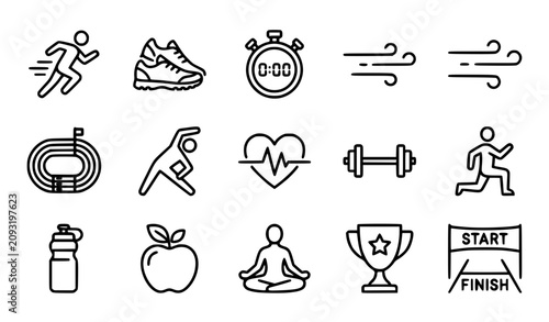 Person Running Line Icon Collection for Fitness and Sports Vector