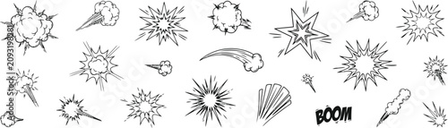 Photos Black and white comic book explosion and motion effect boom sound effect