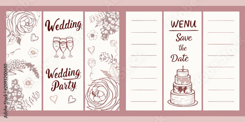Obraz na płótnie Floral ornament and wedding text on rectangular stationery design vector illustr