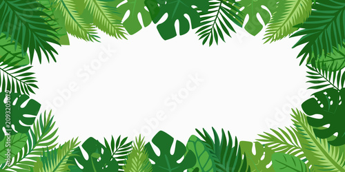 Vászonkép Tropical foliage vector illustration with a white background frame