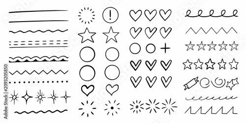 Canvastavla Hand Drawn Line Set Black Vector Illustration On White Background