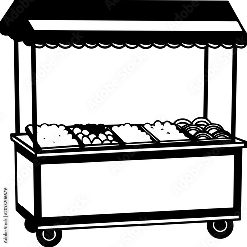 SVG vector illustration of various street food.Food Cart Display with Sandwiches and Wraps for Sale