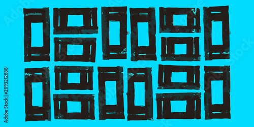 Fotografie set of grungy ink roller textures in black on blue background grunge texture col